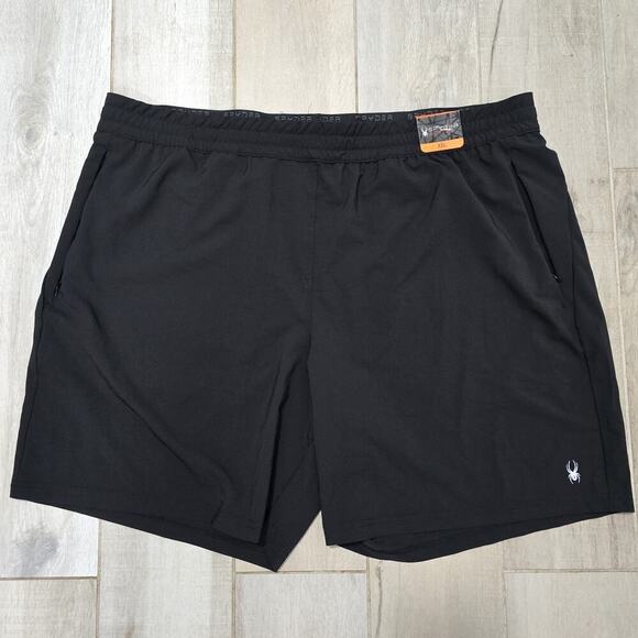 NEW Spyder Active Mens XXL Black Performance Shorts Elastic Waistband Zipper - Picture 1 of 9